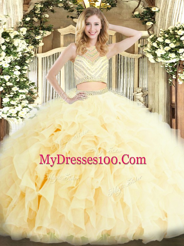 Light Yellow Sleeveless Tulle Zipper Sweet 16 Dresses for Military Ball and Sweet 16 and Quinceanera
