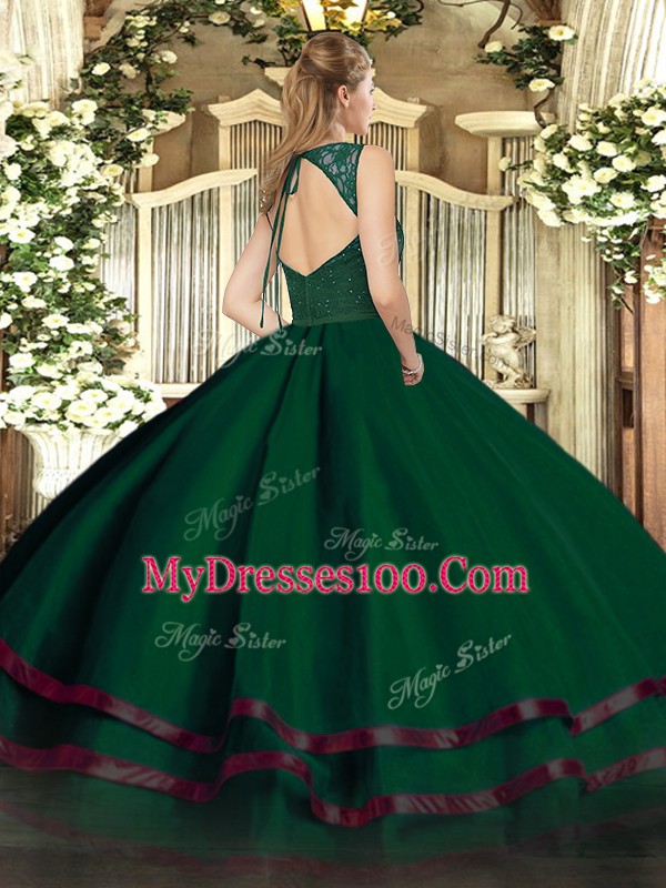 Tulle V-neck Sleeveless Zipper Beading and Ruffled Layers Quinceanera Dresses in Brown
