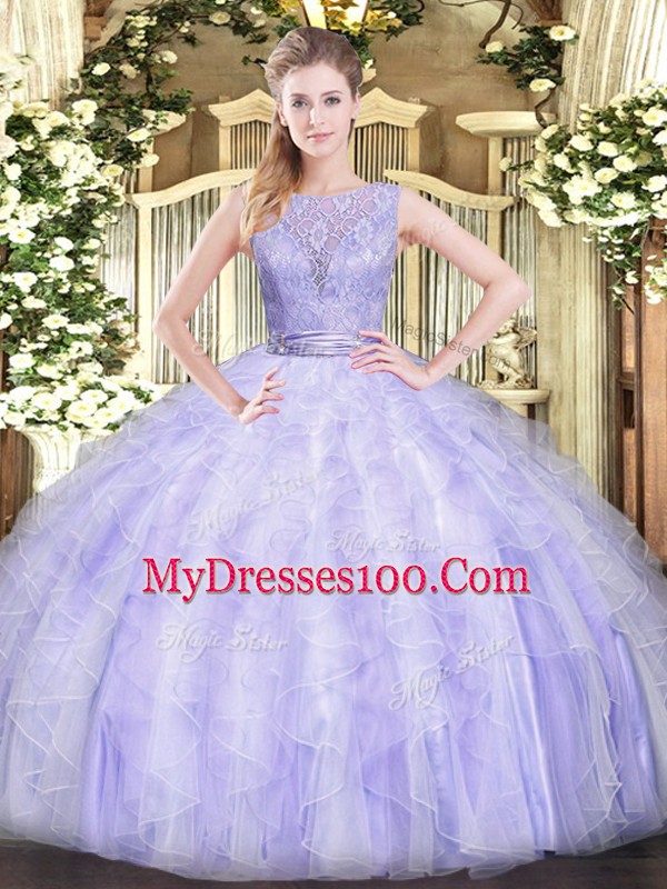 Floor Length Ball Gowns Sleeveless Lavender 15th Birthday Dress Backless