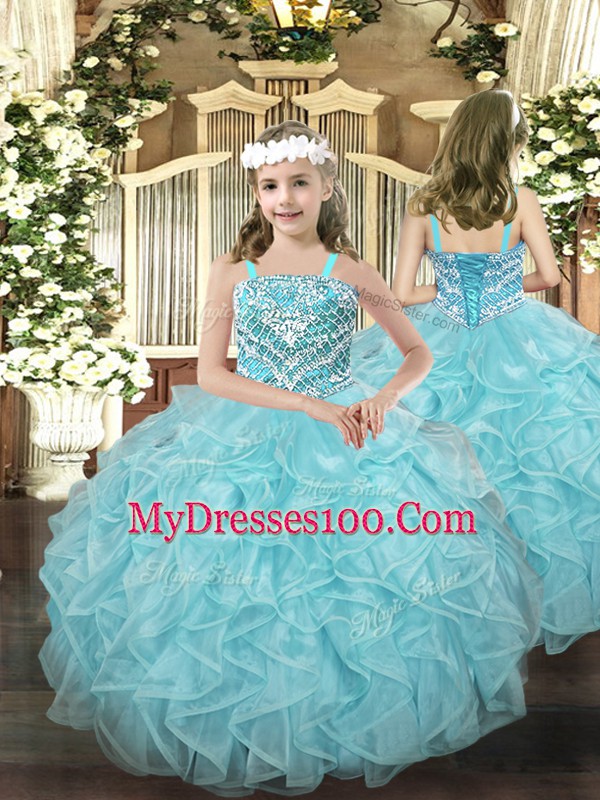 Top Selling Sweetheart Sleeveless Lace Up Quinceanera Dresses Aqua Blue Organza