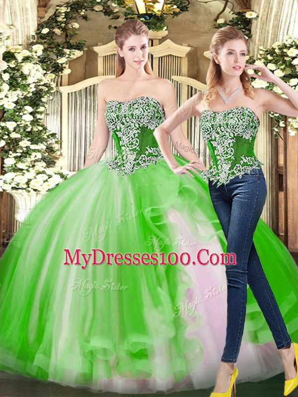 Ball Gowns Quinceanera Gown Strapless Tulle Sleeveless Floor Length Lace Up