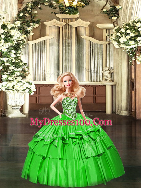 Beading and Ruffled Layers Quinceanera Gowns Green Lace Up Sleeveless Floor Length