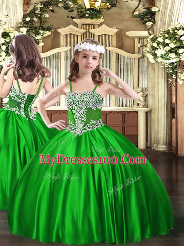 Strapless Sleeveless Lace Up Sweet 16 Dresses Green Organza