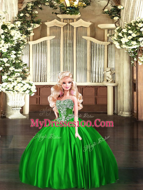 Strapless Sleeveless Lace Up Sweet 16 Dresses Green Organza