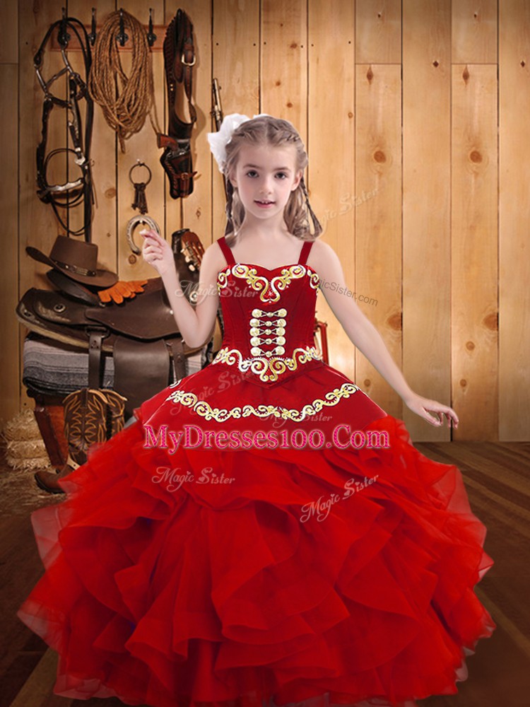 Admirable Red Sleeveless Organza Lace Up Pageant Dress Wholesale for Party and Sweet 16 and Quinceanera and Wedding Party