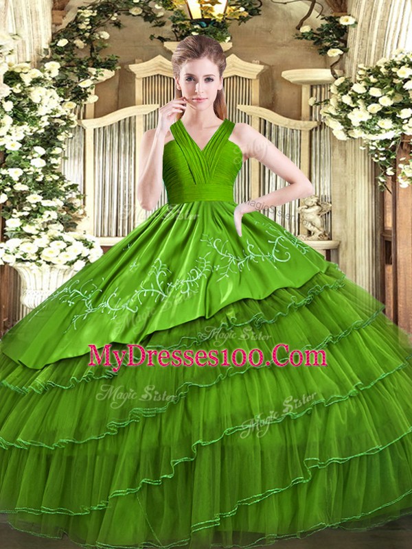 Charming Sleeveless Zipper Floor Length Embroidery and Ruffled Layers Sweet 16 Dress
