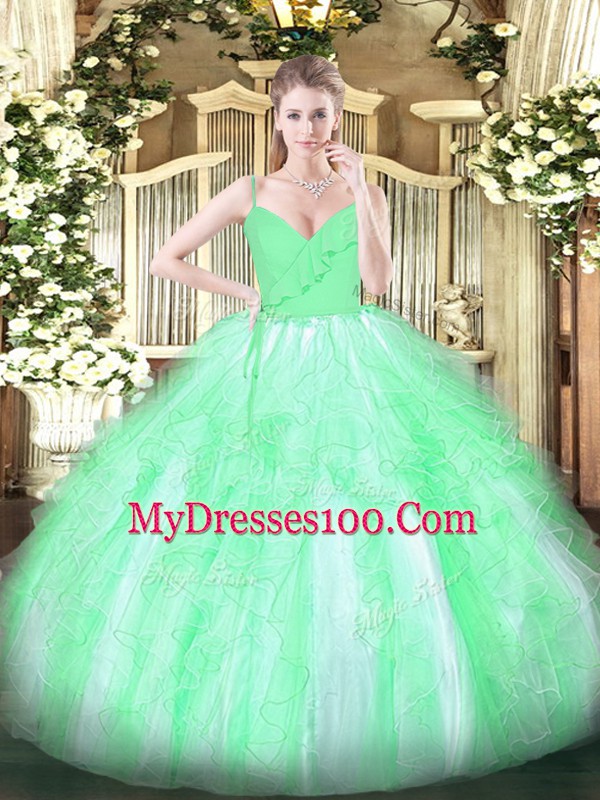 Unique Floor Length Ball Gowns Sleeveless Apple Green Sweet 16 Dress Zipper