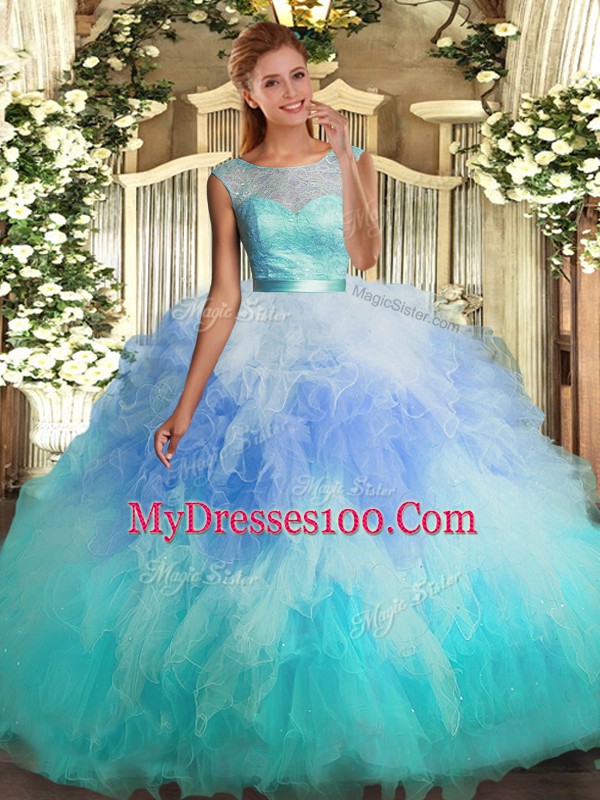 Glorious Ball Gowns Quinceanera Gown Multi-color Scoop Organza Sleeveless Floor Length Backless