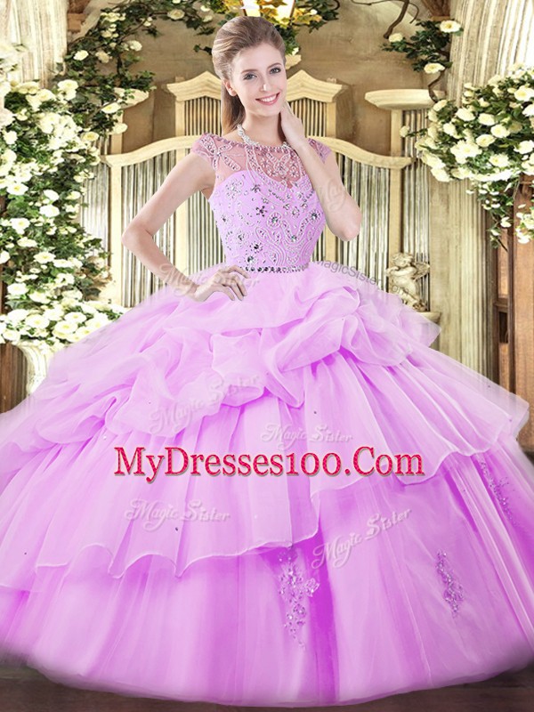 Sophisticated Lilac Sleeveless Tulle Zipper Ball Gown Prom Dress for Military Ball and Sweet 16 and Quinceanera