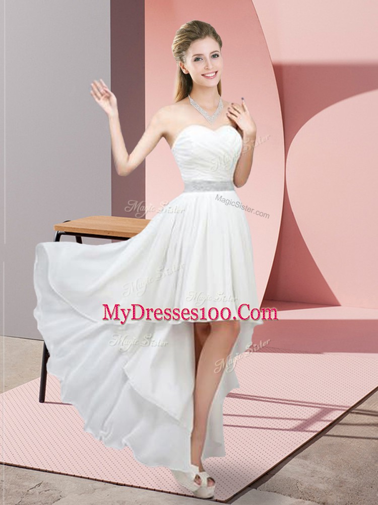 White A-line Sweetheart Sleeveless Chiffon High Low Lace Up Beading Damas Dress