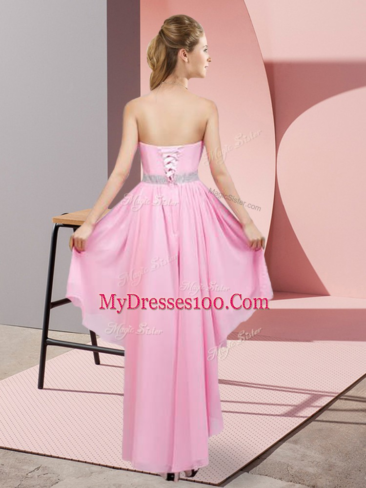 White A-line Sweetheart Sleeveless Chiffon High Low Lace Up Beading Damas Dress