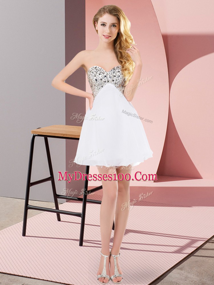 Best Sweetheart Sleeveless Chiffon Prom Party Dress Beading Lace Up