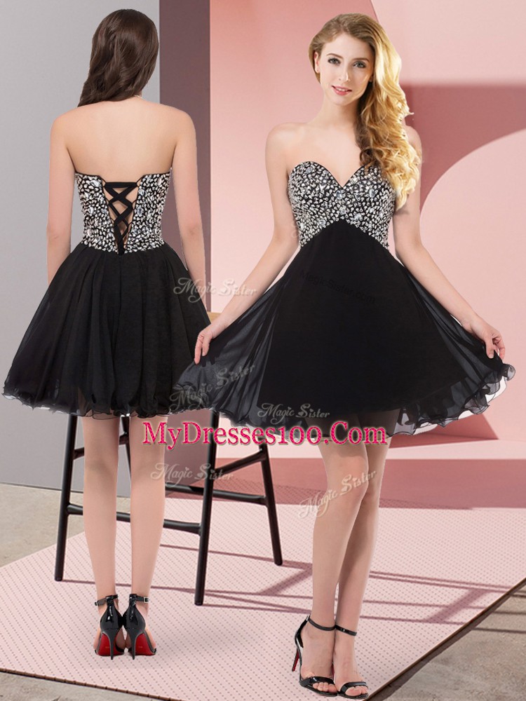 Super Sleeveless Lace Up Mini Length Beading Prom Evening Gown