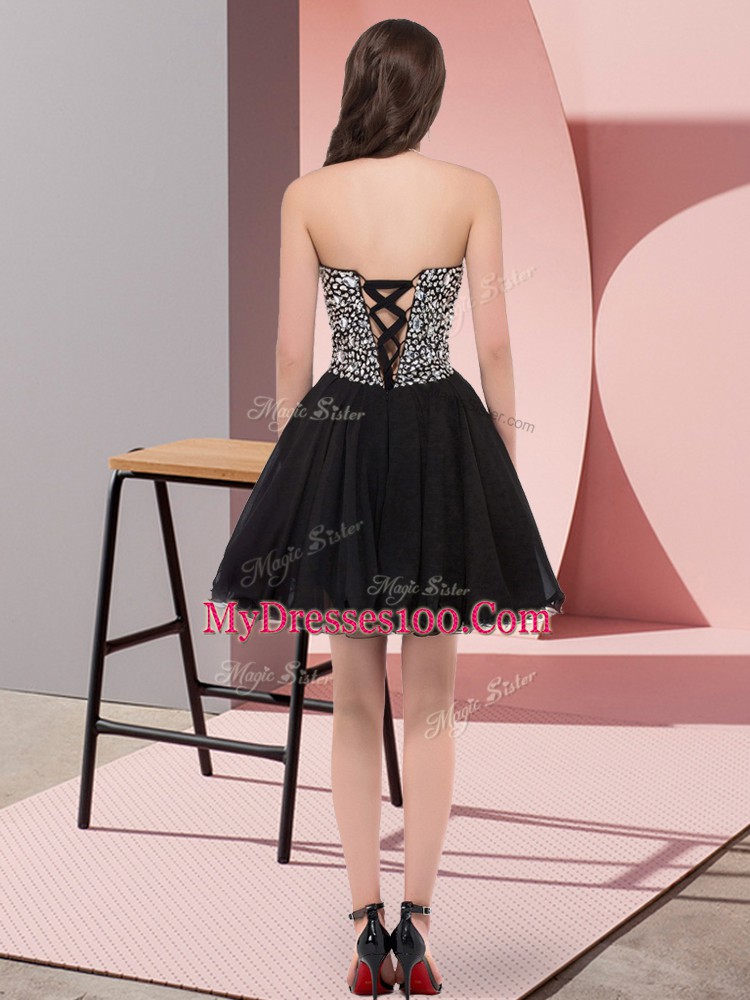 Super Sleeveless Lace Up Mini Length Beading Prom Evening Gown
