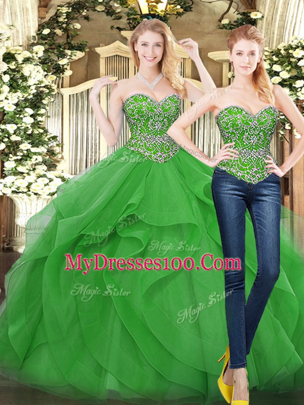 Fantastic Sleeveless Beading and Ruffles Lace Up Sweet 16 Dress