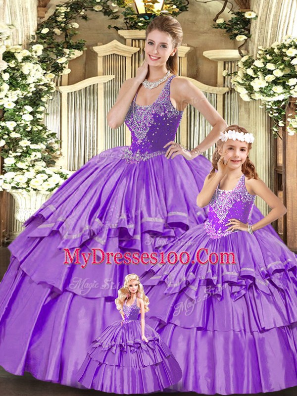Captivating Organza Sleeveless Floor Length Quinceanera Dresses and Beading and Ruffled Layers