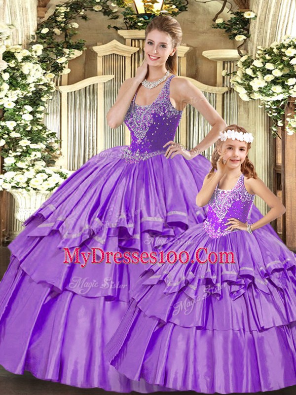 Captivating Organza Sleeveless Floor Length Quinceanera Dresses and Beading and Ruffled Layers