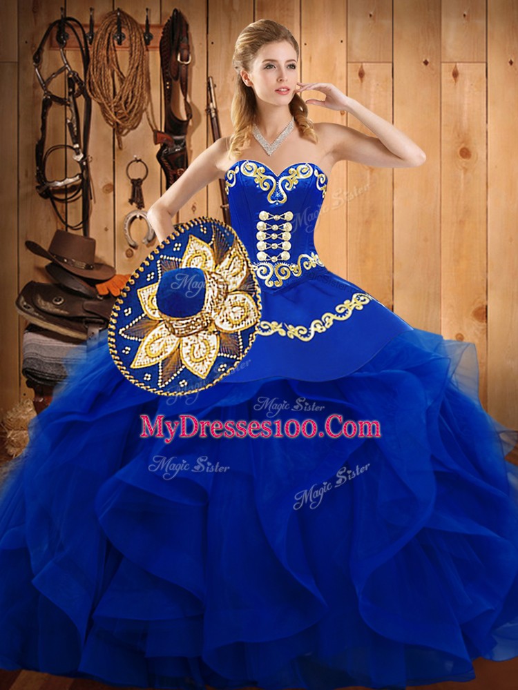 Captivating Sleeveless Lace Up Floor Length Embroidery and Ruffles Sweet 16 Quinceanera Dress