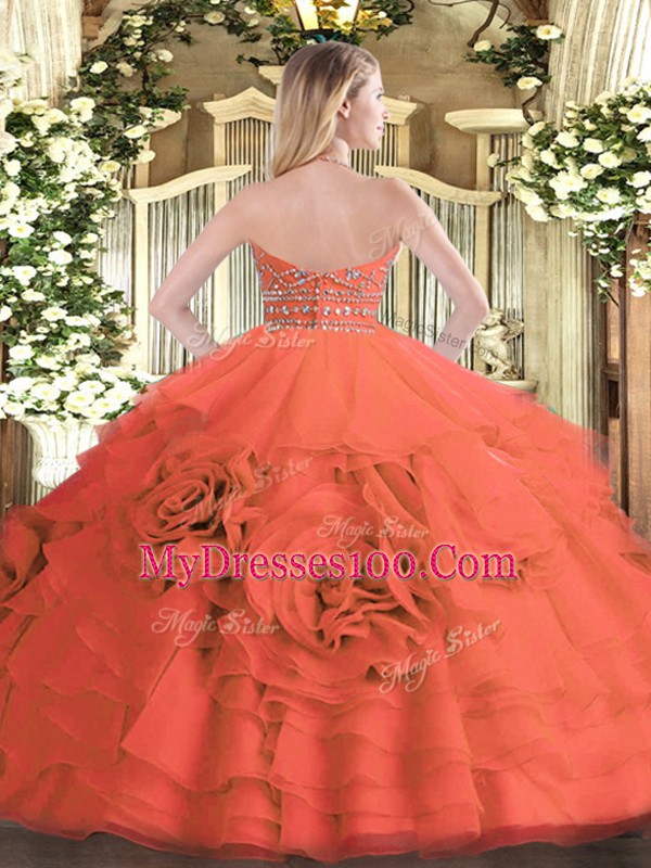 Halter Top Sleeveless Ball Gown Prom Dress Floor Length Beading and Ruffled Layers Purple Tulle