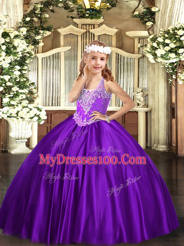 Cheap Purple V-neck Lace Up Beading Kids Formal Wear Sleeveless