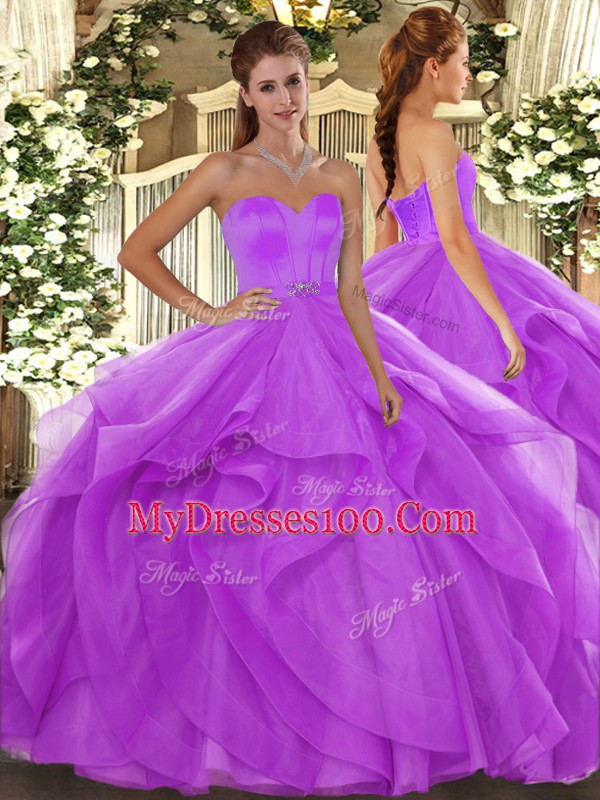 Sleeveless Lace Up Floor Length Beading and Ruffles Sweet 16 Quinceanera Dress