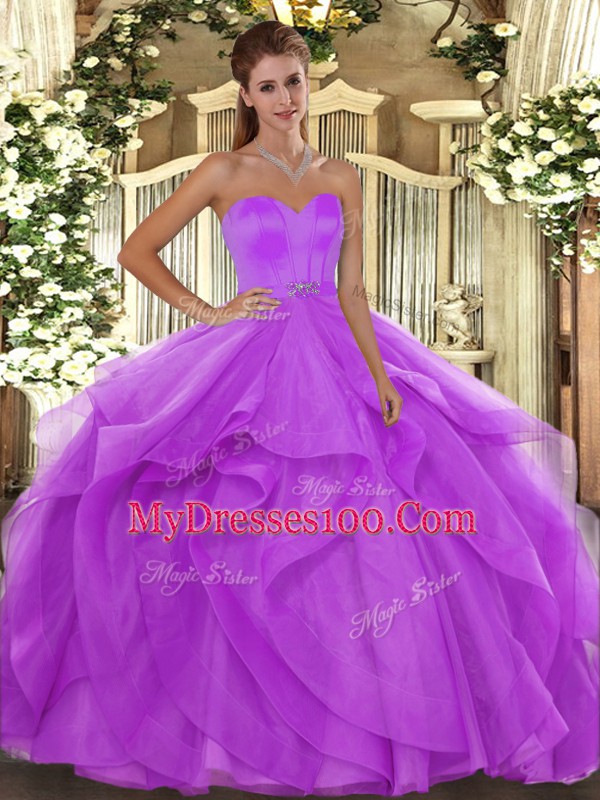 Sleeveless Lace Up Floor Length Beading and Ruffles Sweet 16 Quinceanera Dress