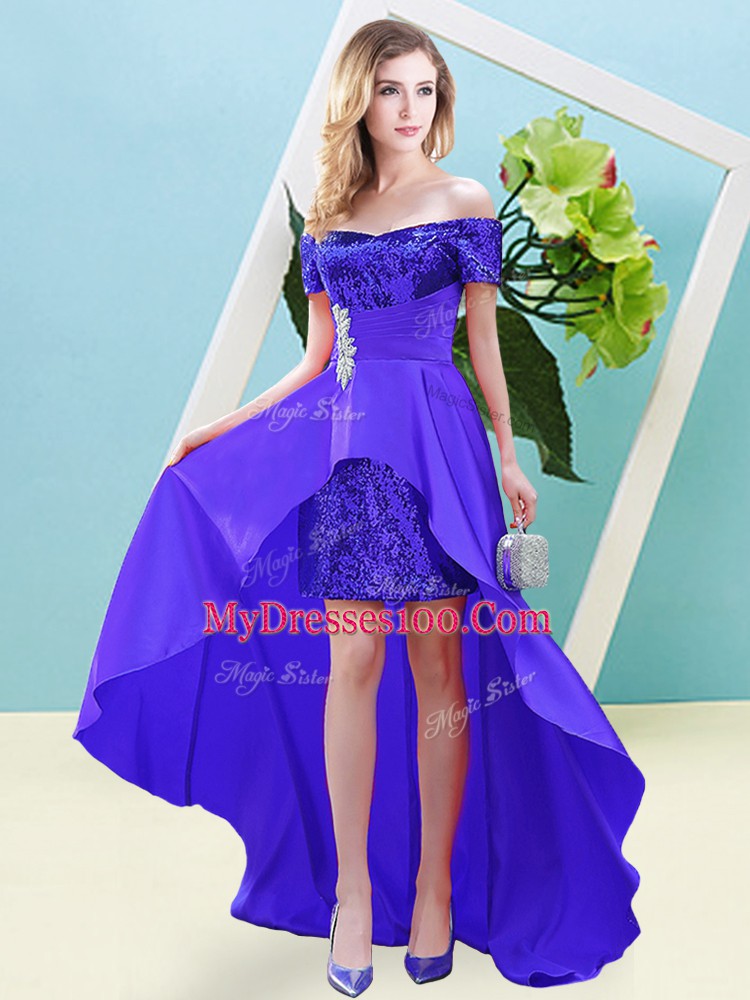 Short Sleeves Beading Lace Up Prom Dresses