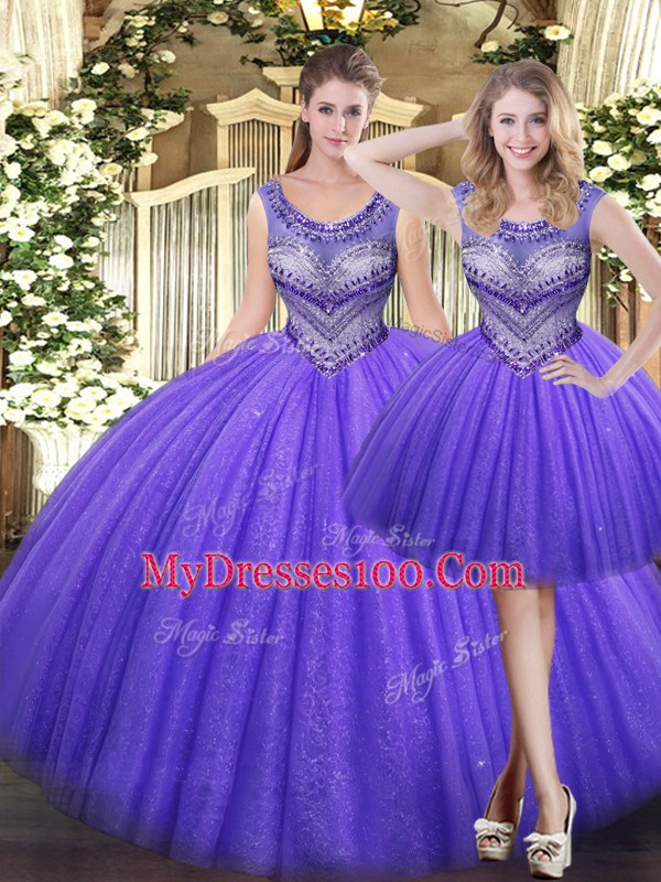 Best Selling Floor Length Lavender Quinceanera Dresses Tulle Sleeveless Beading