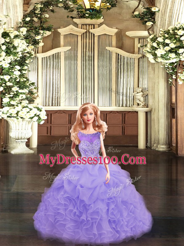 Lavender Ball Gowns Organza Scoop Sleeveless Ruffles Floor Length Lace Up Ball Gown Prom Dress