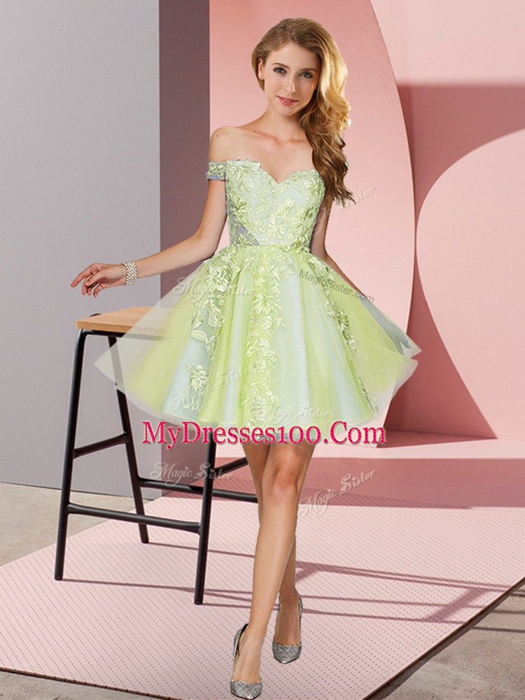 Yellow Green Zipper Off The Shoulder Appliques Quinceanera Court Dresses Tulle Sleeveless