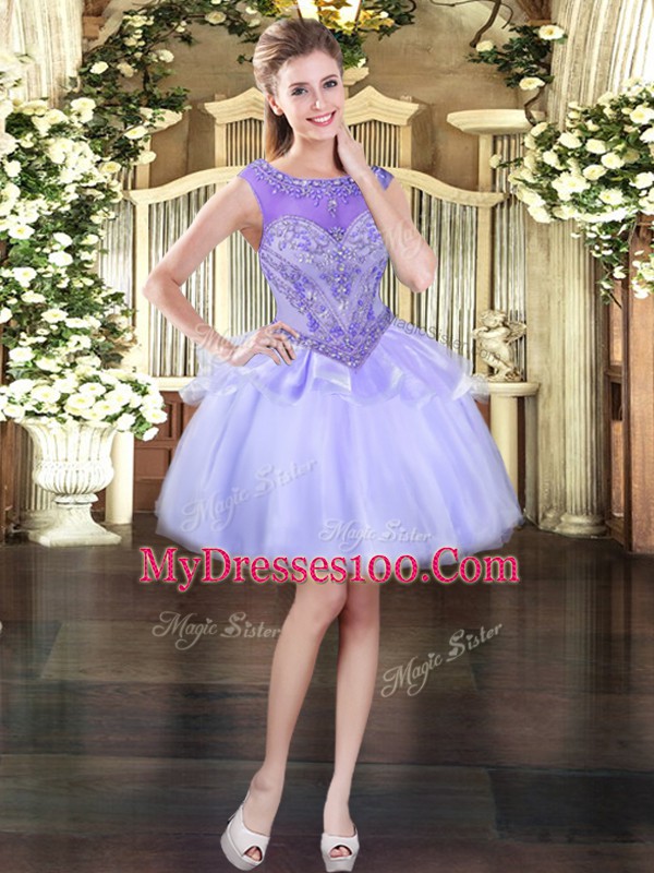 Fantastic Sleeveless Organza Floor Length Zipper Sweet 16 Dress in Lavender with Beading