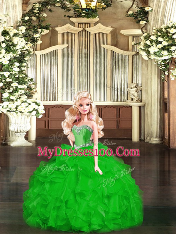 Inexpensive Sweetheart Sleeveless Lace Up Vestidos de Quinceanera Green Organza