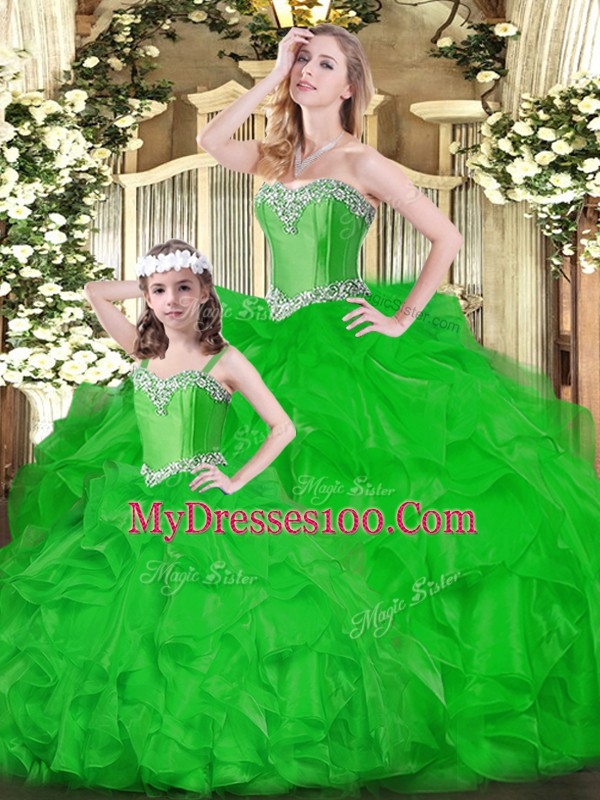 Inexpensive Sweetheart Sleeveless Lace Up Vestidos de Quinceanera Green Organza