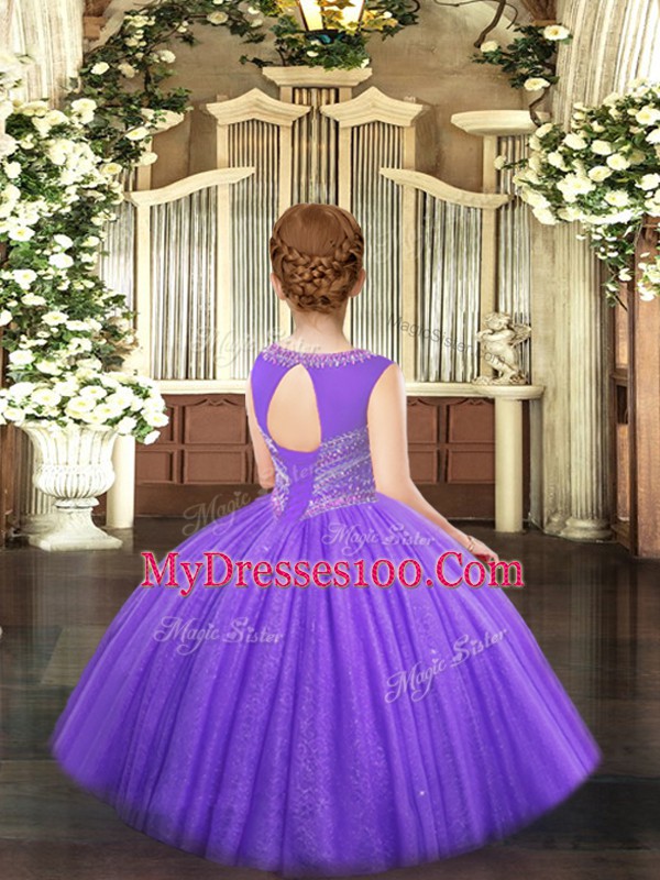 Classical Lavender Scoop Lace Up Beading Little Girl Pageant Gowns Sleeveless