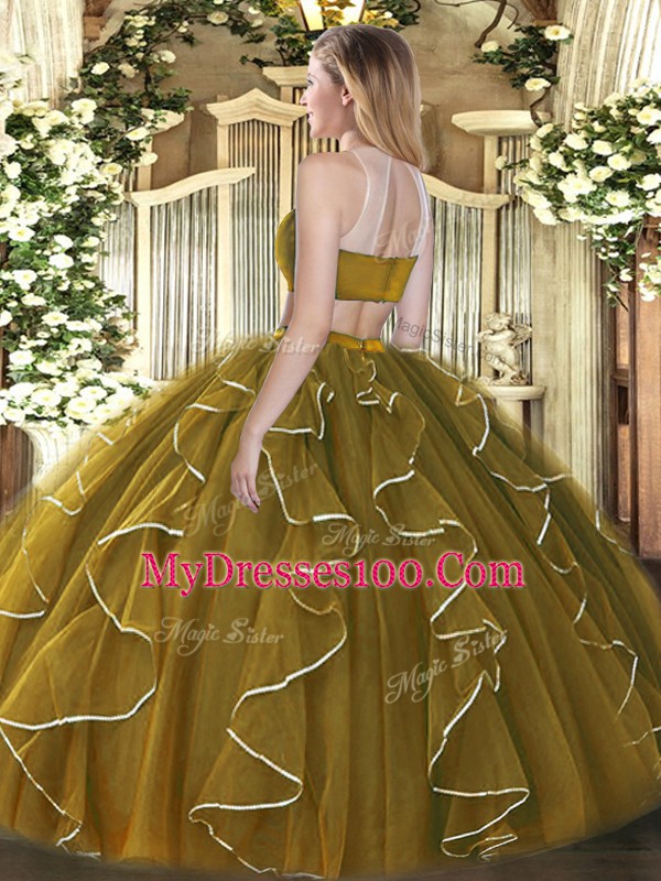 High-neck Sleeveless Backless Quinceanera Gown Purple Tulle