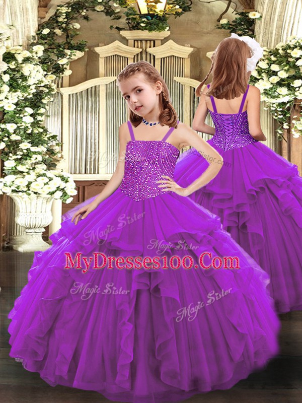 Vintage Floor Length Ball Gowns Sleeveless Eggplant Purple Quinceanera Gown Lace Up