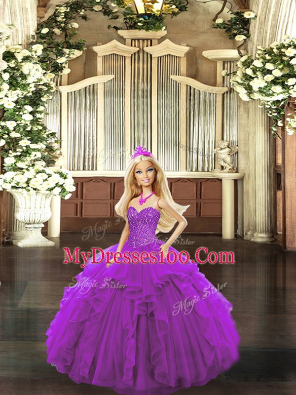 Vintage Floor Length Ball Gowns Sleeveless Eggplant Purple Quinceanera Gown Lace Up