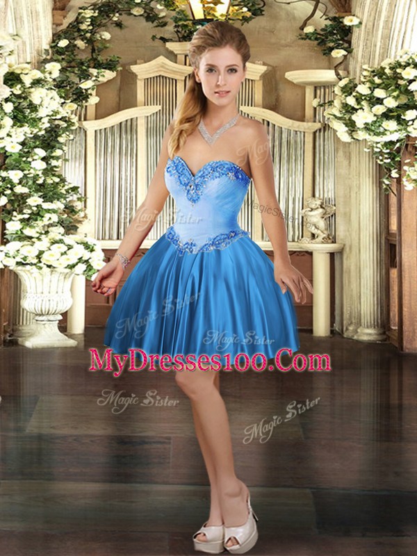 Cute Baby Blue Sweetheart Lace Up Beading Teens Party Dress Sleeveless