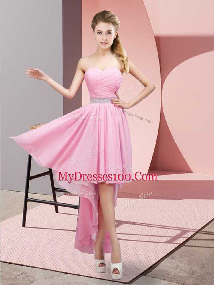 Graceful Pink Lace Up Sweetheart Beading Wedding Guest Dresses Chiffon Sleeveless