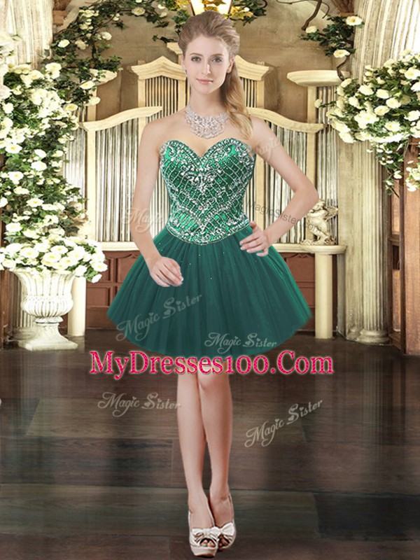 Dark Green 15 Quinceanera Dress Military Ball and Sweet 16 and Quinceanera with Beading Sweetheart Sleeveless Lace Up