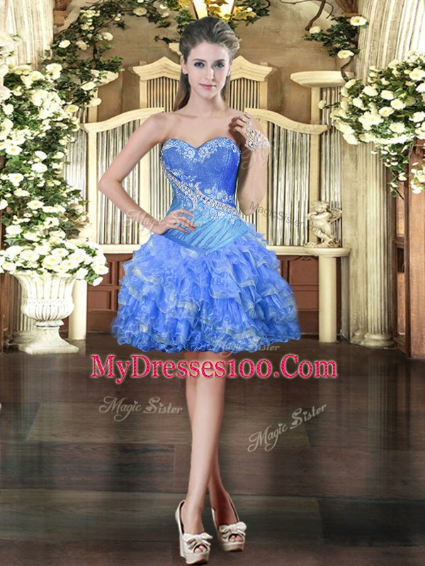 Most Popular Baby Blue Sleeveless Organza Lace Up Homecoming Gowns for Prom and Party