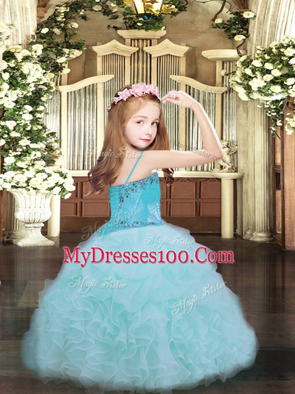 Cheap Beading and Ruffles and Pick Ups Pageant Gowns For Girls Yellow Green Lace Up Sleeveless Floor Length
