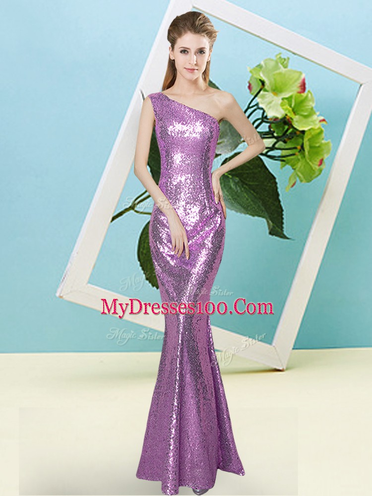 Lilac Zipper Evening Dress Sequins Sleeveless Floor Length