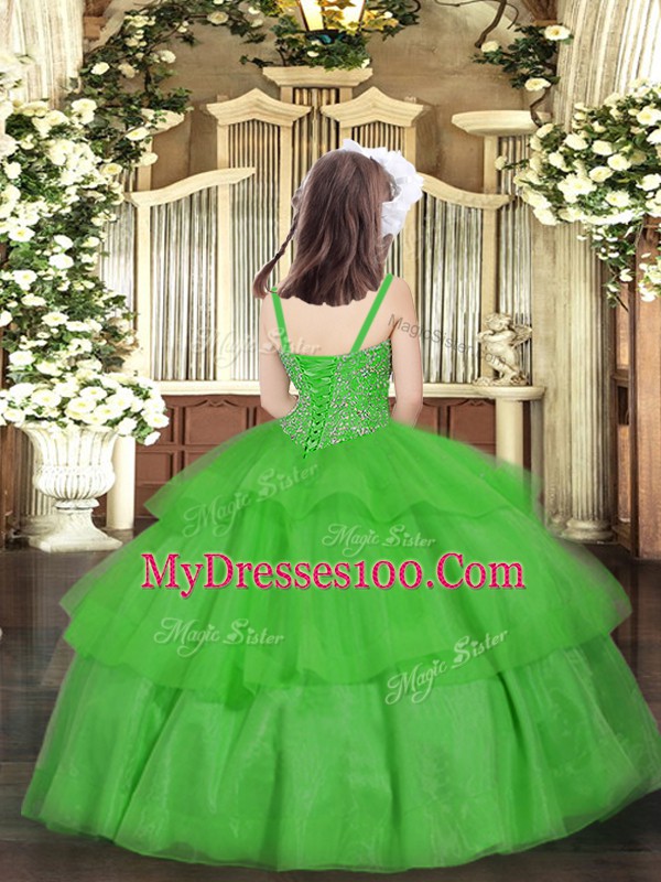 Beautiful Wine Red Straps Lace Up Beading and Ruffled Layers Child Pageant Dress Sleeveless