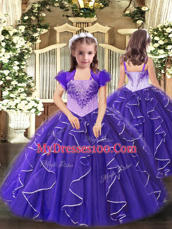 Purple Sleeveless Tulle Lace Up Quinceanera Dress for Military Ball and Sweet 16 and Quinceanera