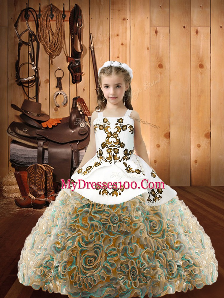 Multi-color Lace Up Little Girls Pageant Dress Embroidery Sleeveless Floor Length