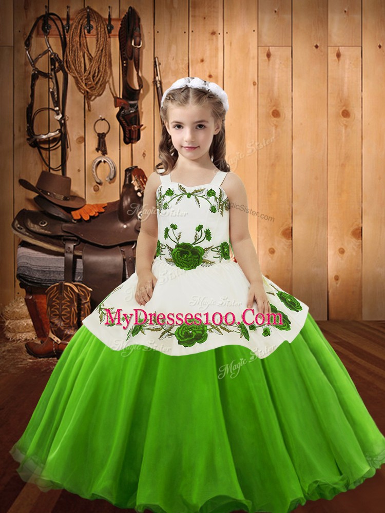 Custom Designed Floor Length Lace Up Pageant Gowns For Girls for Sweet 16 and Quinceanera with Embroidery