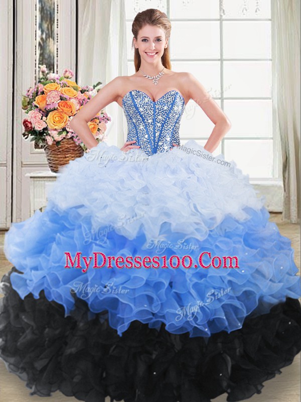 Adorable Multi-color Sleeveless Beading and Ruching Floor Length Quince Ball Gowns