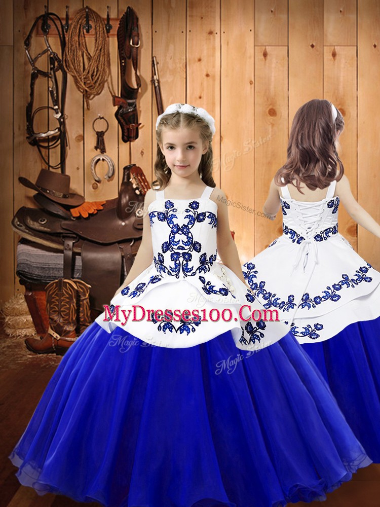 Amazing Floor Length Blue Vestidos de Quinceanera Tulle Sleeveless Embroidery