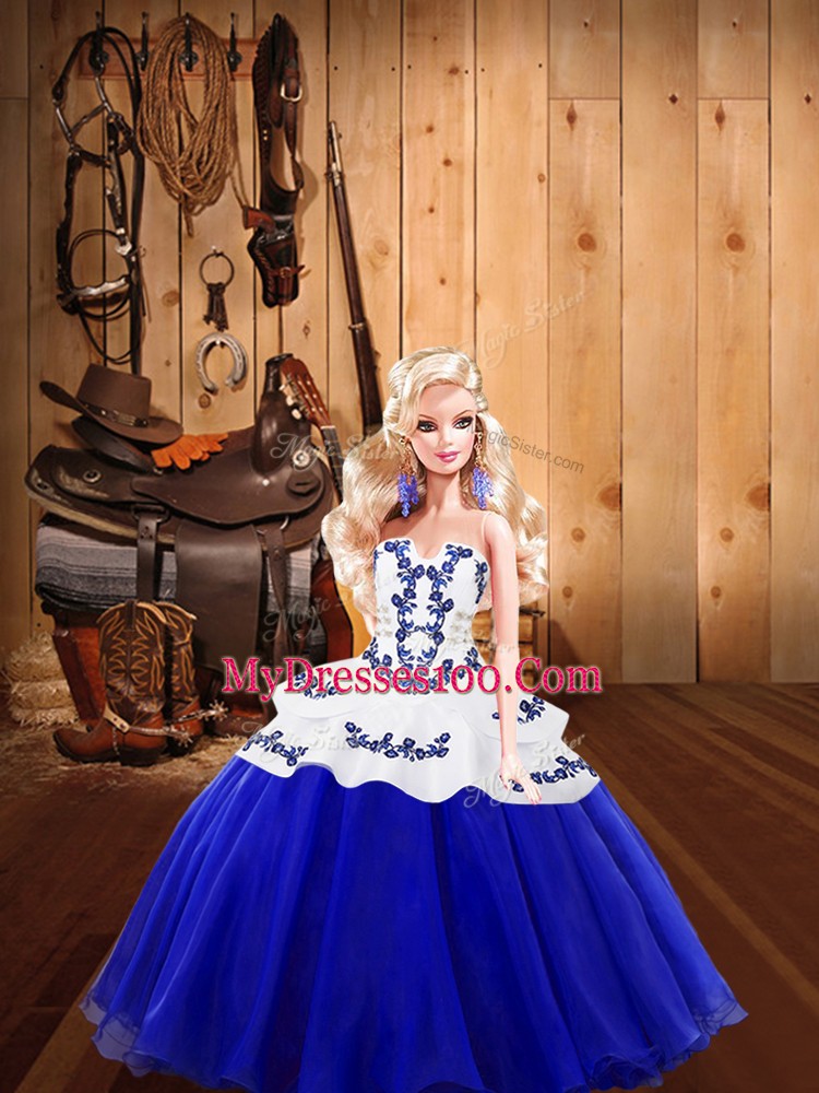 Amazing Floor Length Blue Vestidos de Quinceanera Tulle Sleeveless Embroidery